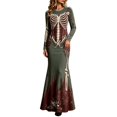 thumbnail image 1 of Xijirk Women Halloween Skeleton Rose Printed Maxi Dress Long Sleeve Crewneck Fitted Floor Length Outfit for Evening Party Themed Occasion,5XL, 1 of 4