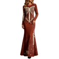 thumbnail image 1 of Xijirk Women Halloween Skeleton Rose Printed Maxi Dress Long Sleeve Crewneck Fitted Floor Length Outfit for Evening Party Themed Occasion,5XL, 1 of 4