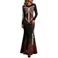 thumbnail image 1 of Xijirk Women Halloween Skeleton Rose Printed Maxi Dress Long Sleeve Crewneck Fitted Floor Length Outfit for Evening Party Themed Occasion,L, 1 of 4