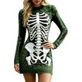 thumbnail image 1 of Xijirk Women Halloween Skeleton Rose Printed Mini Dress Long Sleeve Neck Bodycon Lace Outfit for Cosplay Party Festival Casual Gathering Wear,S, 1 of 5