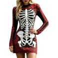 thumbnail image 1 of Xijirk Women Halloween Skeleton Rose Printed Mini Dress Long Sleeve Neck Bodycon Lace Outfit for Cosplay Party Festival Casual Gathering Wear,XXL, 1 of 5