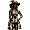 Miniature Roses Printable Xijirk Women Halloween Skeleton Rose Printed Mini Dress Long Sleeve V ...