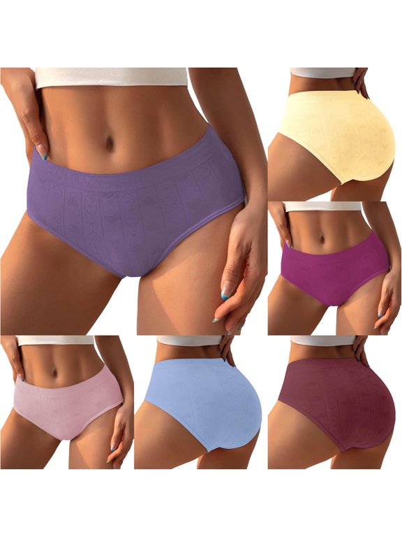 Xijirk Women High Waist Heart Brief Panties Breathable Soft Stretch Mid Coverage Underwear for Daily and Casual Wear,Purple,M