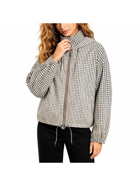 Xijirk Women Hooded Jacket with Full Zip Drawstring Hem Pockets Loose Cropped Fit for Daily Wear and Casual Travel,S