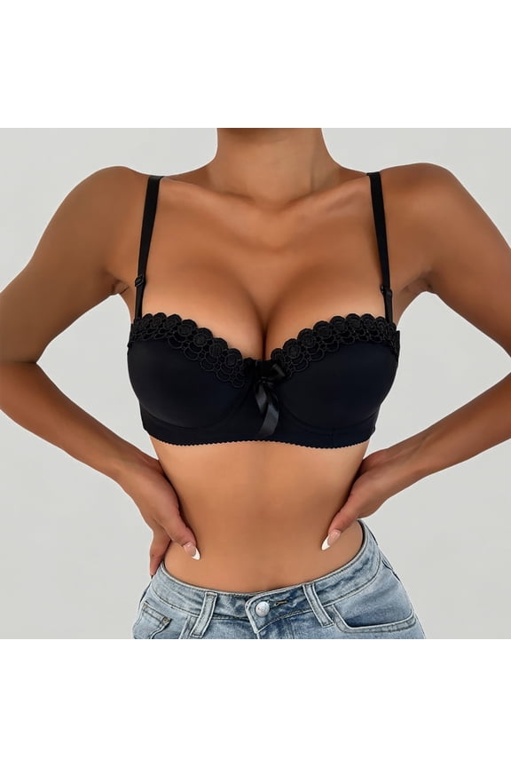 Xijirk Women Lace Bra Demi Cup Underwire Adjustable Strap T-shirt Support Bra,S