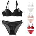 thumbnail image 1 of Xijirk Women Lace Underwire Bra and Panty Set Sheer Mesh Bow Adjustable Strap Set for Dating and Nightwear,Black,XXL, 1 of 4