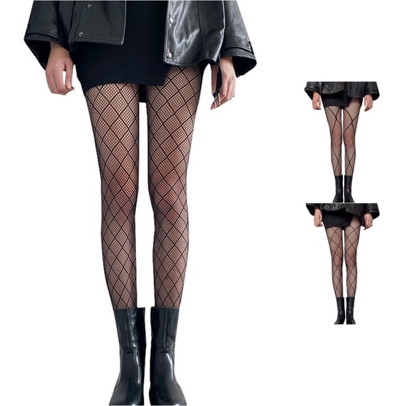 Xijirk Women Large Grid Fishnet Footed Pantyhose High Stretch See Through Mesh Hosiery Tights for Streetwear Punk Dating Casual Outfit Wear,Black,One Size
