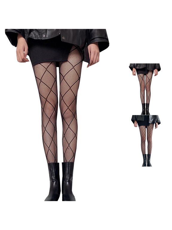 Xijirk Women Large Grid Fishnet Footed Pantyhose High Stretch See Through Mesh Hosiery Tights for Streetwear Punk Dating Casual Outfit Wear,Grey,One Size