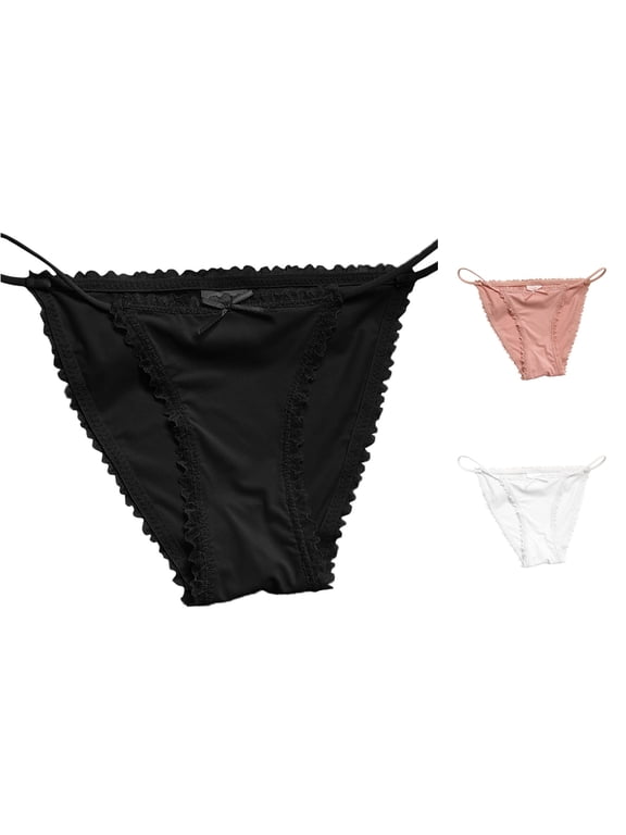 Xijirk Women Low Rise Bikini Panties Adjustable Thin Strap Ruffled Mini Bow Soft Stretch Underwear for Daily Dating Wear,Black,S