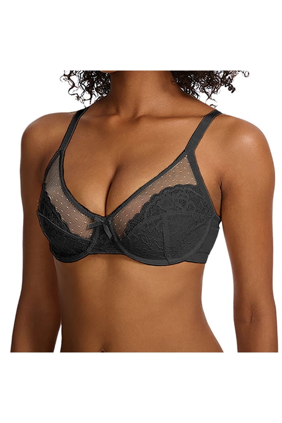 Xijirk Women Mesh Lace Bra Wireless Full Coverage Push Up Anti Sagging Support Bralette,32DD(E)