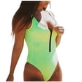 thumbnail image 1 of Xijirk Women One Piece Swimsuit Front Zipper Solid Color High Cut Design Swimwear for Beach Pool Summer Water Activities,S,Z01 Green, 1 of 1