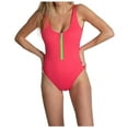 thumbnail image 1 of Xijirk Women One Piece Swimsuit Front Zipper Solid Color High Cut Design Swimwear for Beach Pool Summer Water Activities,S,Z01 Red, 1 of 1