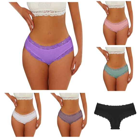 Xijirk Women Panties Low‑Rise Ribbed Floral Lace Stretchy Underwear for Daily Wear and Loungewear,Purple,S