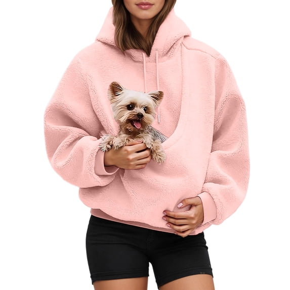Xijirk Women Pet Carrier Hoodie Soft Fuzzy Fleece Diagonal Pet Carry Pouch Drawstring Hood Oversized Fit for Pet Lovers Everyday Loungewear and Home Pet Cuddle Moments,M