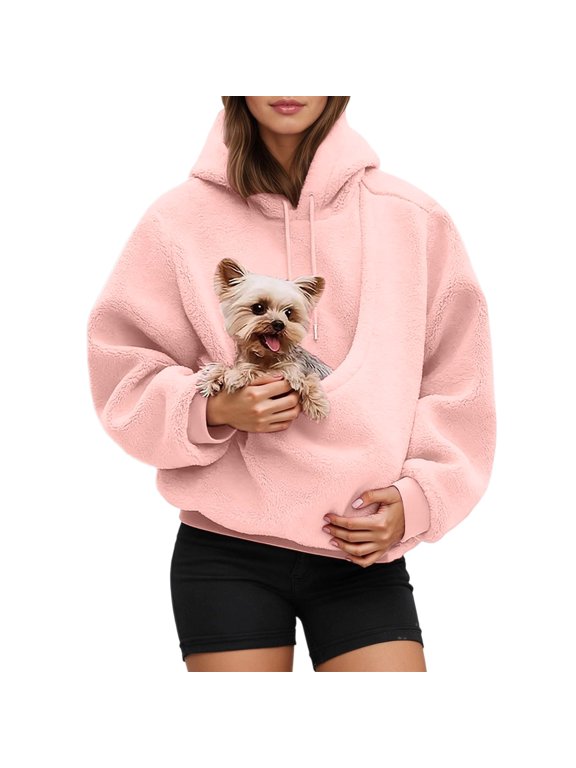 Xijirk Women Pet Carrier Hoodie Soft Fuzzy Diagonal Pet Carry Pouch Drawstring Hood Oversized Fit for Pet Lovers Everyday Loungewear and Home Pet Cuddle Moments,XL