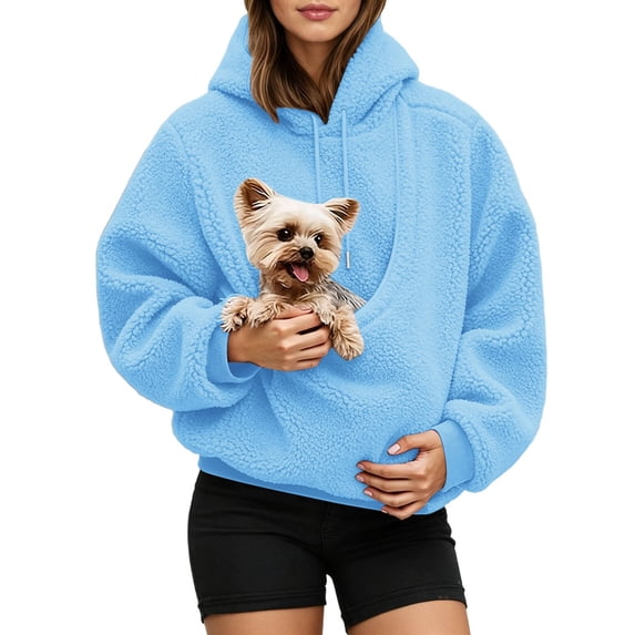 Xijirk Women Pet Carrier Hoodie Teddy Diagonal Front Pet Carry Pouch Drawstring Hood Oversized Fit for Pet Lovers Casual Daily Wear and Home Pet Snuggle Time,5XL