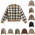 thumbnail image 1 of Xijirk Women Plaid Bomber Jacket Zip Up Long Sleeve Ribbed Trim Outerwear for Spring Fall Casual Daily Street Wear, 1 of 6