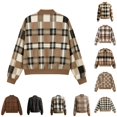 thumbnail image 1 of Xijirk Women Plaid Bomber Jacket Zip Up Long Sleeve Ribbed Trim Outerwear for Spring Fall Casual Daily Street Wear, 1 of 6