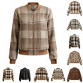 thumbnail image 1 of Xijirk Women Plaid Bomber Jacket Zip Up Long Sleeve Ribbed Trim Outerwear for Spring Fall Casual Daily Street Wear, 1 of 6