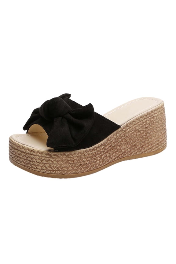 Women Platform Sandals Fashion Retro Wedge Slide Sandals with Bow Knot Women Sandals for Casual School Summer Spring Wear,Black,6
