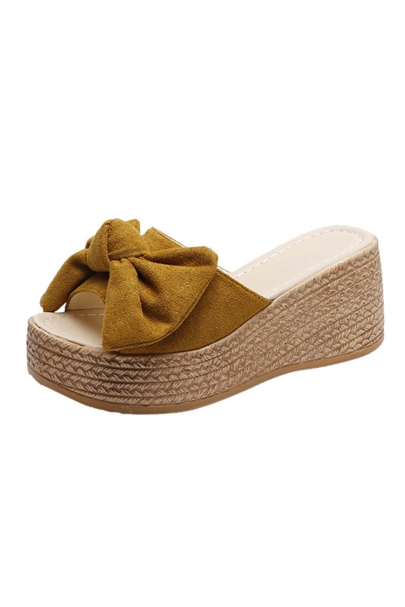 Women Platform Sandals Fashion Retro Wedge Slide Sandals with Bow Knot Women Sandals for Casual School Summer Spring Wear,Yellow,6