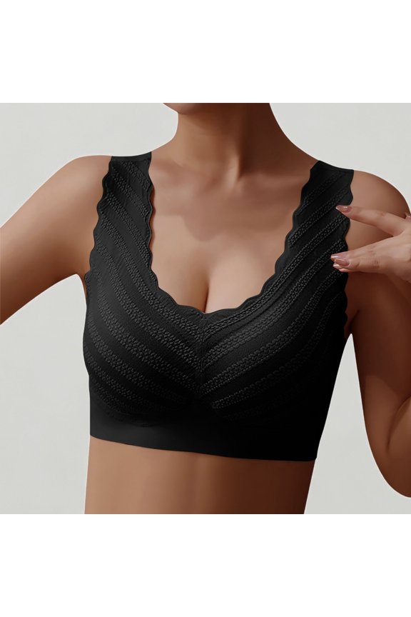 Xijirk Women Plus Size Bralette Lace Trim Wireless Seamless Sleep Night Bra,M