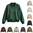 thumbnail image 1 of Xijirk Women Polka Dot Bomber Jacket Zip Up Long Sleeve Ribbed Trim Coat for Spring Fall Daily Wear, 1 of 7