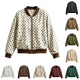 thumbnail image 1 of Xijirk Women Polka Dot Bomber Jacket Zip Up Long Sleeve Ribbed Trim Coat for Spring Fall Daily Wear, 1 of 8