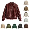 thumbnail image 1 of Xijirk Women Polka Dot Bomber Jacket Zip Up Long Sleeve Ribbed Trim Coat for Spring Fall Daily Wear, 1 of 8