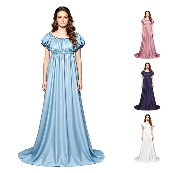 Xijirk Women Regency Empire Waist Maxi Dress Puff Short Sleeve Off The Shoulder Gown for Halloween Cosplay formal Evening Party,3XL