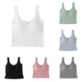 thumbnail image 1 of Xijirk Women Ribbed Crop Tank Top Built In Padded Notch V Neck Wide Strap Seamless Slim Fit Camisole for Casual Daily Street Wear,White,One Size, 1 of 3