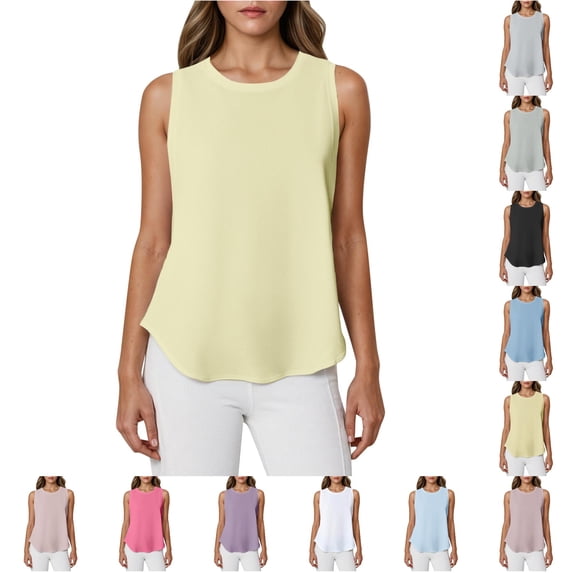 Xijirk Women Round Neck Sleeveless Tank Top Curved Loose Fit Camisole for Daily Casual Wear,Light Yellow,XXL