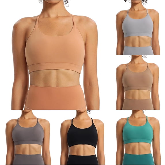 Xijirk Women Round‑neck Thin Strap Sports Bra Slim Shoulder Strap Short Length Cut and Elastic Under‑chest Band for Gym Training and Everyday Activity,Orange,XL