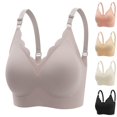 thumbnail image 1 of Xijirk Women Seamless Bra Ribbed Scalloped V Neck Adjustable Straps Wirefree for Daily Home Casual Wear,Grey,XL, 1 of 3
