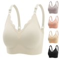 thumbnail image 1 of Xijirk Women Seamless Bra Ribbed Scalloped V Neck Adjustable Straps Wirefree for Daily Home Casual Wear,White,XXL, 1 of 3