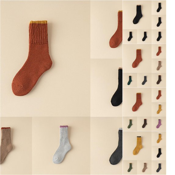 Xijirk Women Solid Color Block Ribbed Crew Socks Warm Stretchy Mid Calf Socks for Daily Cold Weather Size:One Size