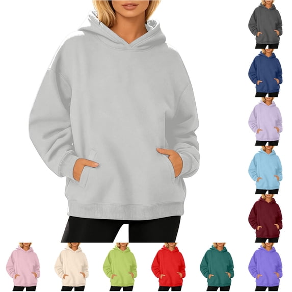 Xijirk Women Solid Pullover Hoodie Long Sleeve Kangaroo Pocket Oversized Casual Sweatshirt Light Gray,3XL