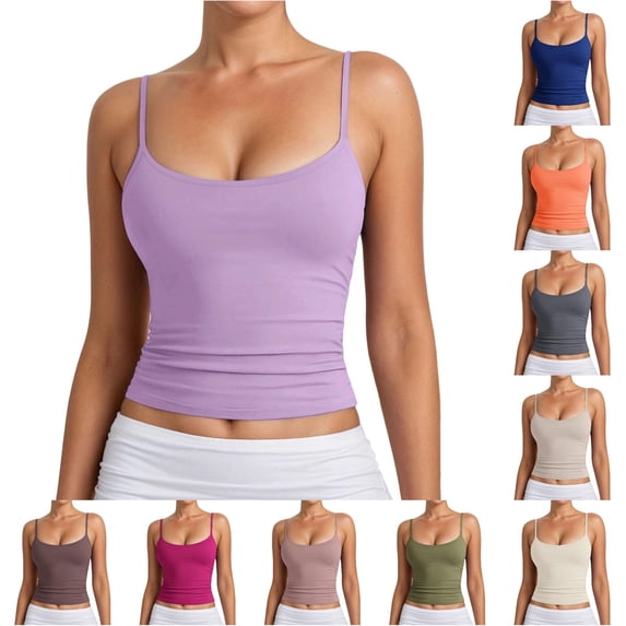 Xijirk Women Spaghetti Strap Crop Top Neck Ruched Slim Fit Tank Top for Daily Sports Casual Outdoor Wear,Light Purple,XS