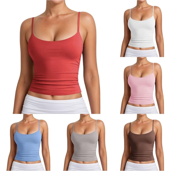 Xijirk Women Spaghetti Strap Crop Top Neck Slim Fit Ruched Side Tank Top for Casual Daily Sports Outdoor Wear,RD2,XL
