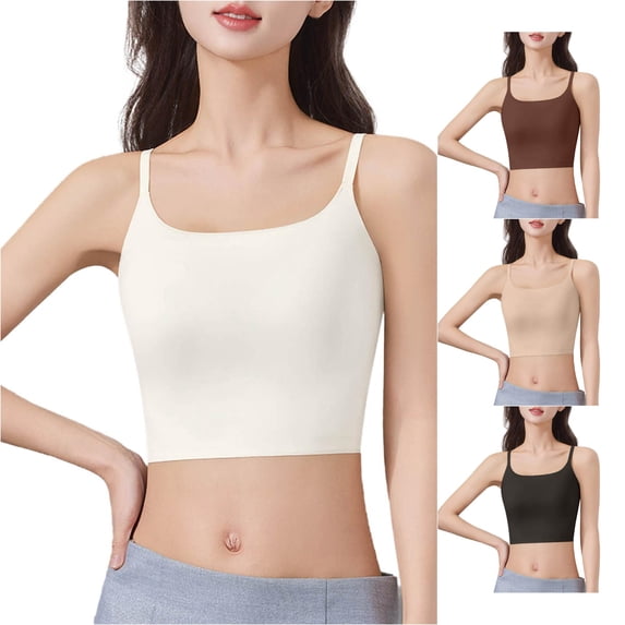 Xijirk Women Square Neck Thin Strap Camisole Integrated Chest Pad Short Cut Length for Outdoor Group Activities Friend Social Moments Daily Casual Outfits,White,L