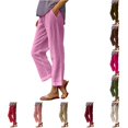 thumbnail image 1 of Xijirk Women Straight Leg Cropped Casual Pants with Elastic Adjustable Tie Waist Side Pockets Lightweight Breathable Soft Loose Flowy Cut Trousers for Daily Beach Home Outdoor Loungewear,2RD2,L, 1 of 7