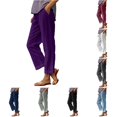 thumbnail image 1 of Xijirk Women Straight Leg Cropped Casual Trousers with Elastic Adjustable Tie Waist Side Storage Pockets Airy Light Soft Relaxed Fit Pants for Daily Beach Home Outdoor Leisure Wear,1PP2,3XL, 1 of 6