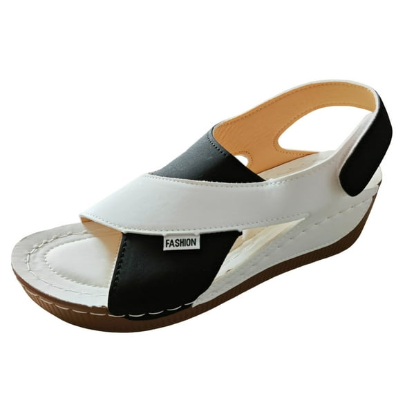 Xijirk Women Summer Sandals Retro Color Leather Slope Heel Thick Bottom Large Size Fish Mouth Women Sandals for Casual Fashion,White,8.5