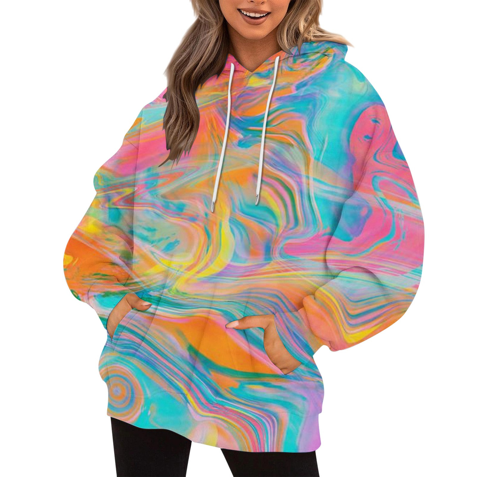Women's All-Over Print Recycled Unisex Sweatshirt Vivid Pop Art Swirl Orange/Yellow/Purple