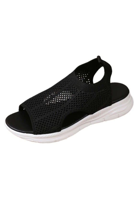 Women Thick Bottom Sports Sandals Summer Flat New Soft Bottom Outside Wear Hundred Fashion Leisure Fairy Style Women Sandals,Black,6.5