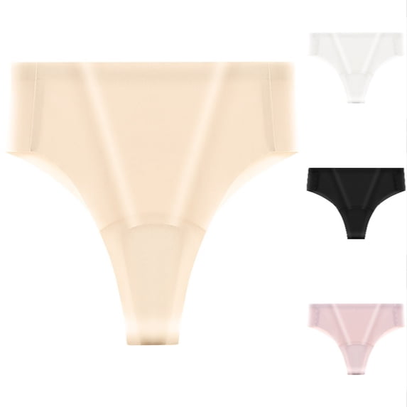 Xijirk Women Thong Panties Seamless No‑Show Stretchy Underwear for Daily Wear and Under Tight Outfits,Beige,M