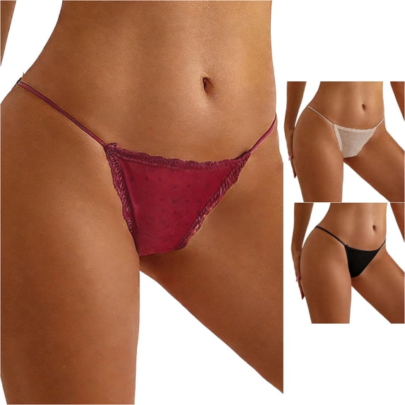 Xijirk Women Thong Panties Thin Strap Mesh Dot Lace Breathable Briefs for Occasions and Daily Loungewear,Red,XL