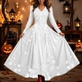 thumbnail image 1 of Xijirk Women V Neck Long Sleeve A Line Maxi Dress with Full Skeleton Rose and Spider Web Print for Halloween Goth Costume Medieval Party Evening Wear, 1 of 3