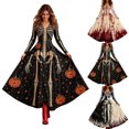 thumbnail image 1 of Xijirk Women V Neck Long Sleeve A Line Maxi Dress with Skeleton Corset Rose and Spider Print for Halloween Goth Costume Medieval Party Evening Wear, 1 of 4