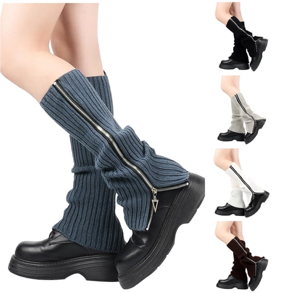 Xijirk Women Vertical Rib Knit Leg Warmers Dual Side Zipper Slouch Calf Y2K Street Fashion Accessories Blue,One Size